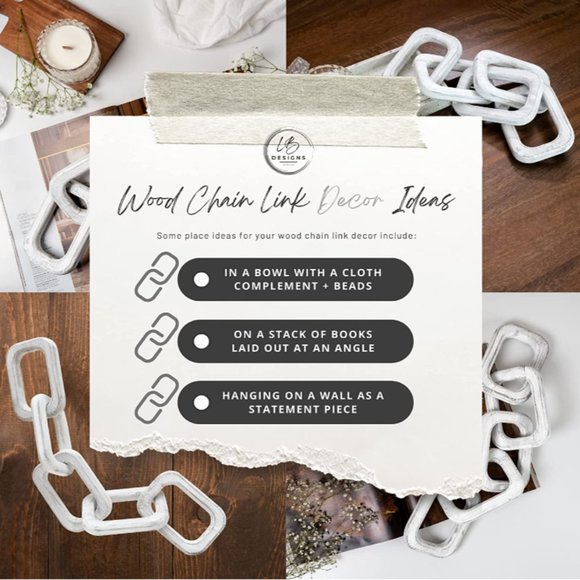 New Large Rustic Wood Chain Link Decor White Washed Pine - Picture 4 of 5